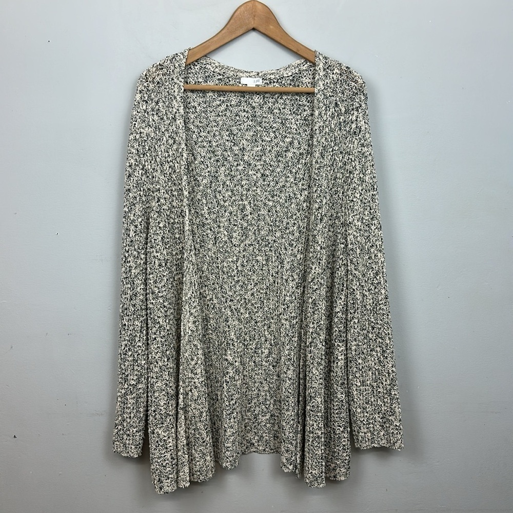 J. Jill Chunky Knit Cream Black Speckled Open Cardigan Sweater Longline Sz XL
